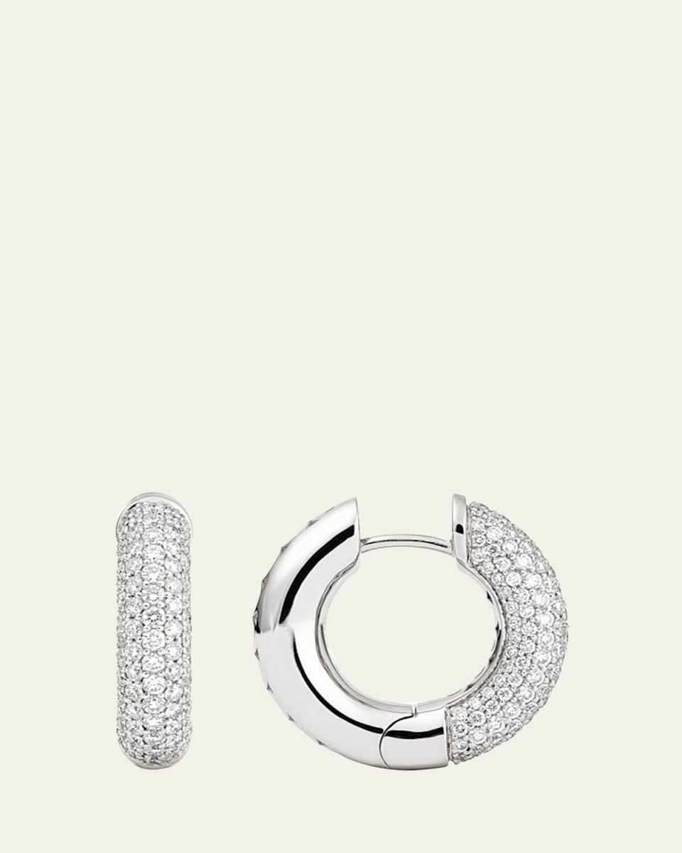18K White Gold Loose Creoles with Diamonds